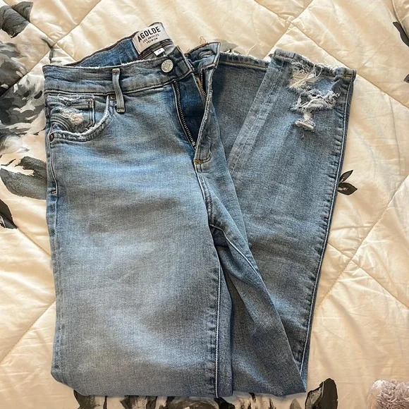 AGOLDE Sophie crop distressed ankle straight jeans - Picture 1 of 4